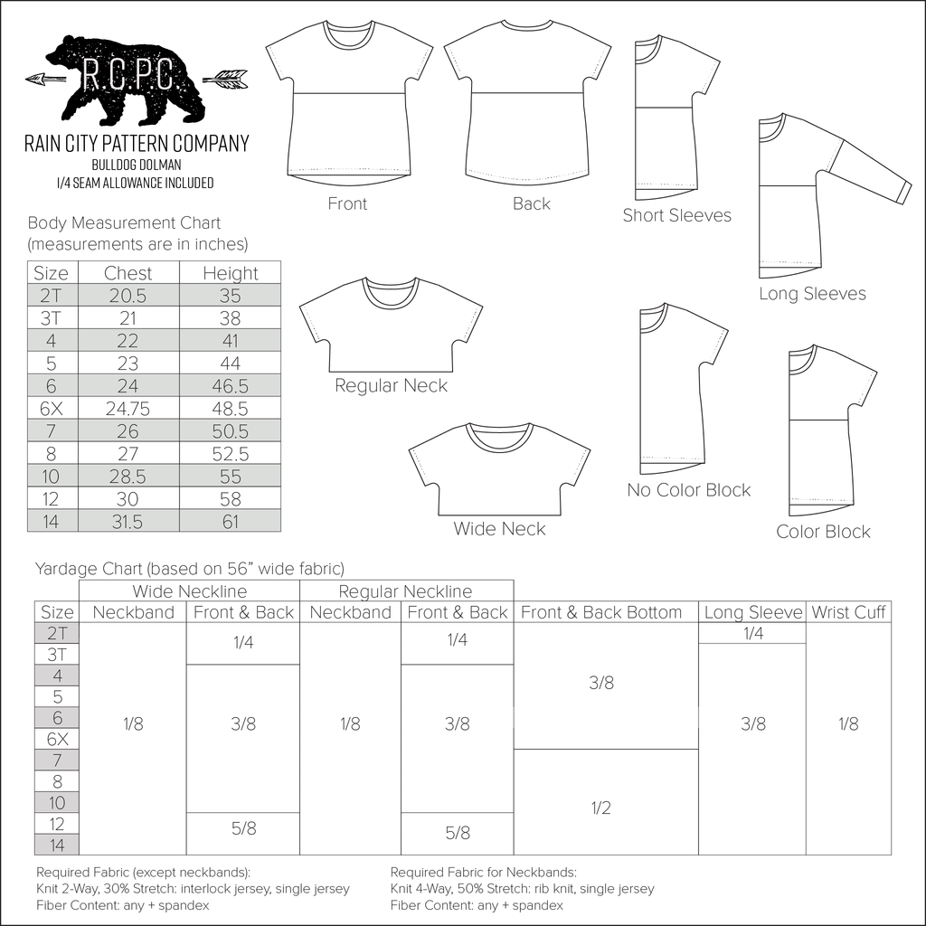 Bulldog Color-block Dolman | Child Size 2T-14 | Beginner Level Sewing Pattern