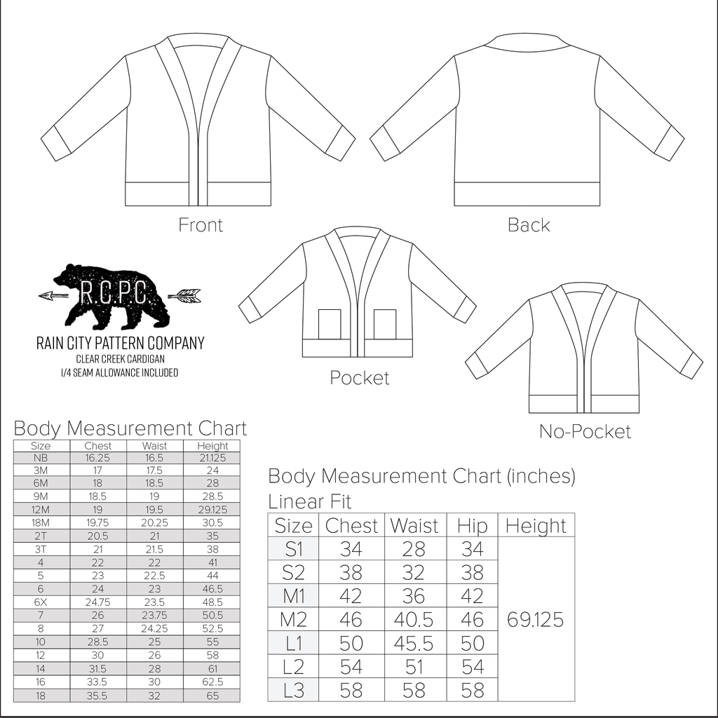BUNDLE Clear Creek Cardigan | Adult Sizes S1 - L3 | Baby - Big Kid Sizes NB - 18 | Beginner Level Sewing Pattern