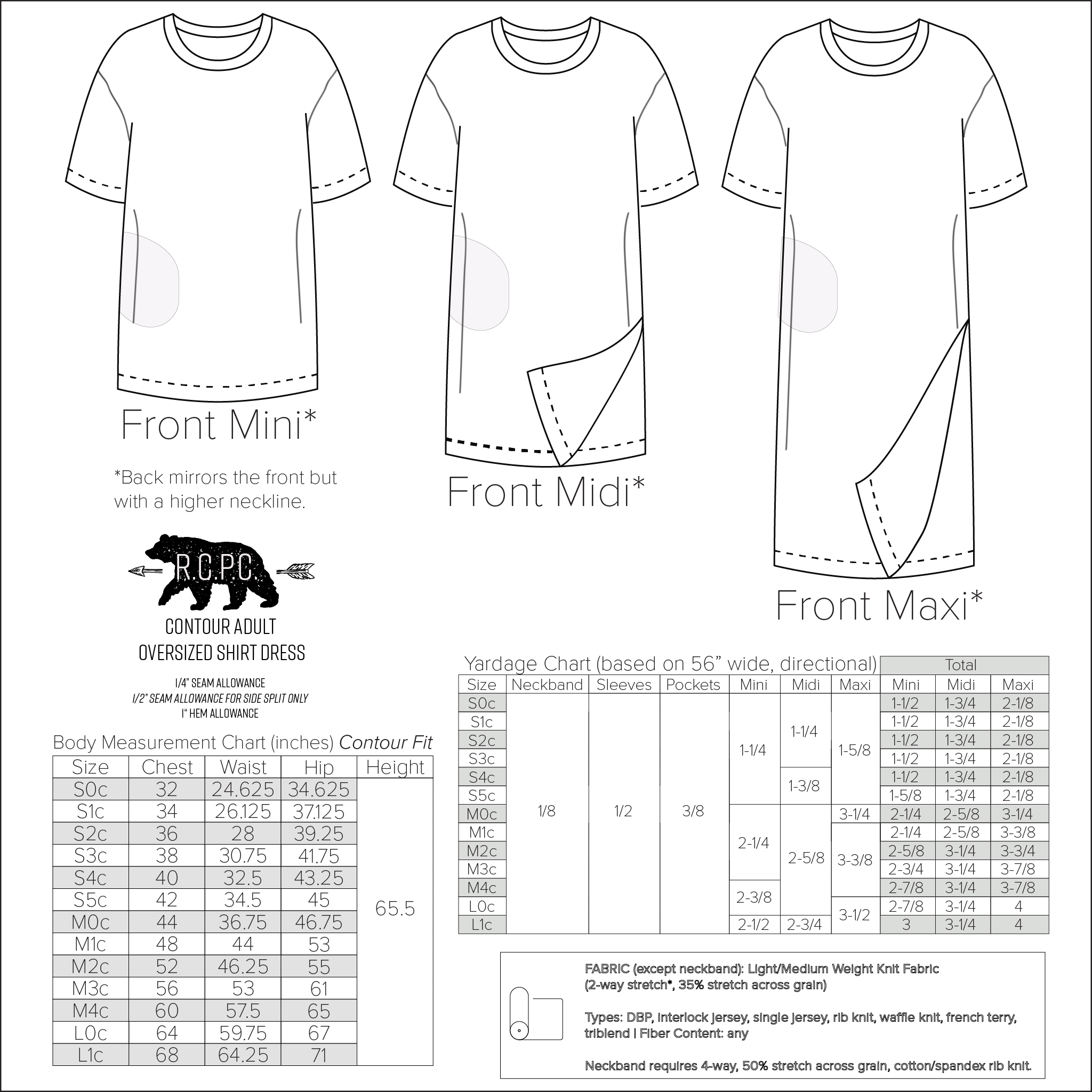 Oversized Tee Shirt Dress Adult Sizes S0c L1c Beginner Sewing Pattern