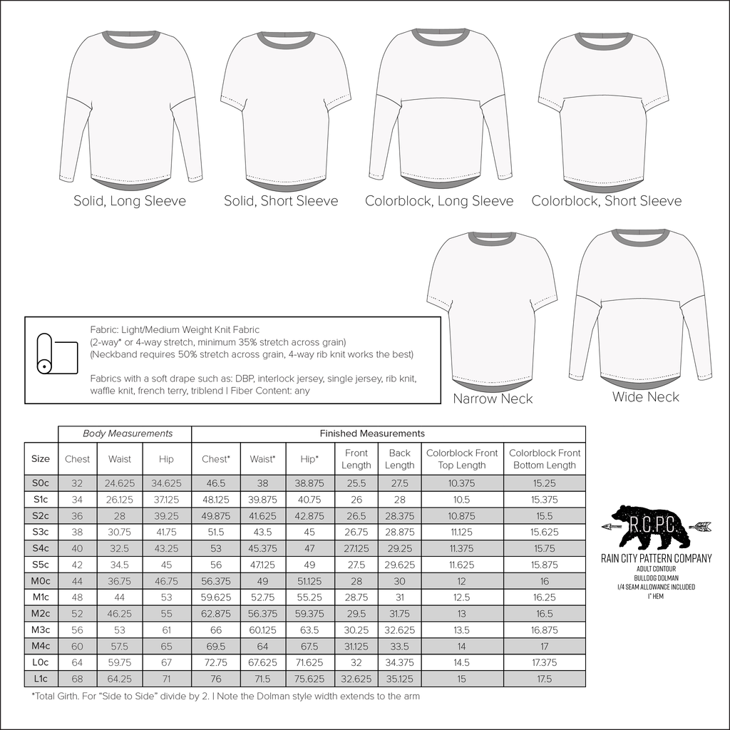 BUNDLE Bulldog Dolman | Child & Adult Sizes | Beginner Level Sewing Pattern