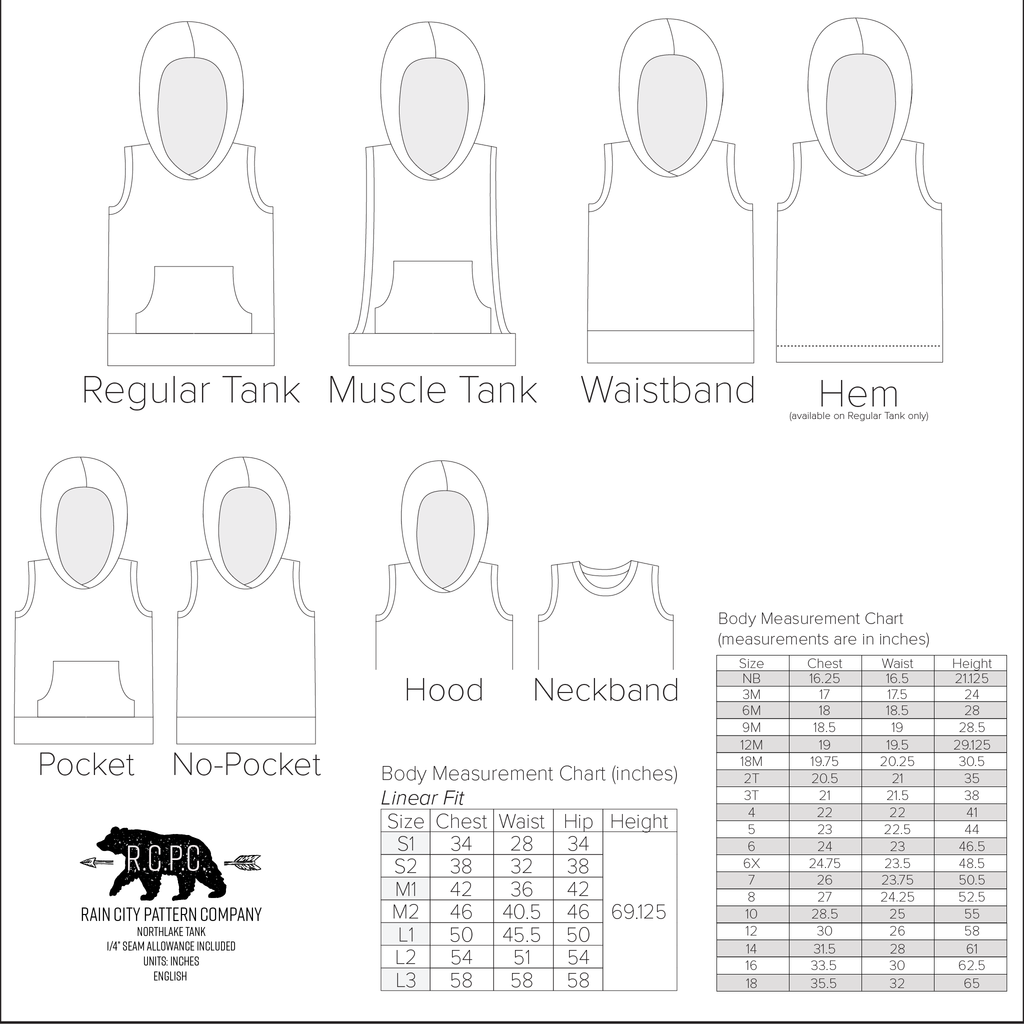 BUNDLE Northlake Tank and Muscle Tank | Newborn to Big Kid Sizes NB-18 | Adult S1-L3 | Beginner Level Sewing Pattern
