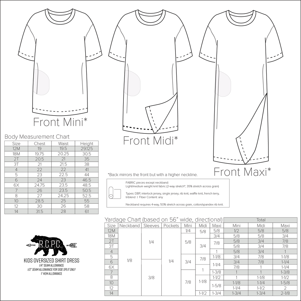 Oversized Tee Shirt Dress | Kids Sizes 12M-14 | Beginner Sewing Pattern