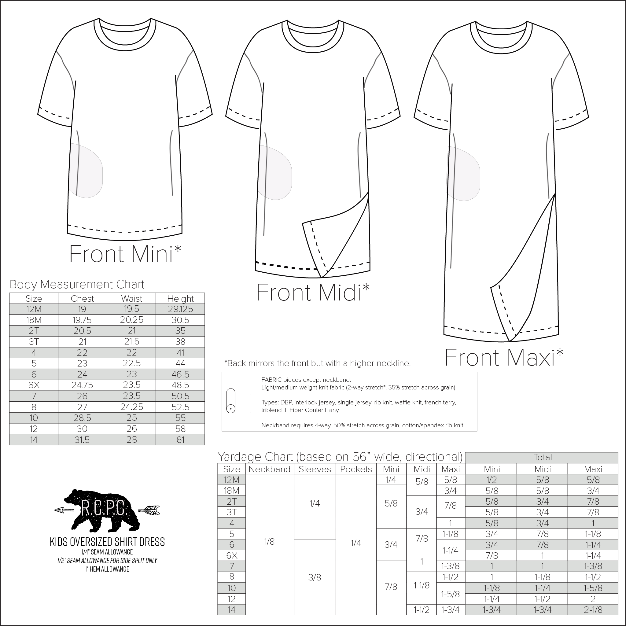 BUNDLE Oversized Tee Shirt Dress Kids and Adult Sizes Beginner