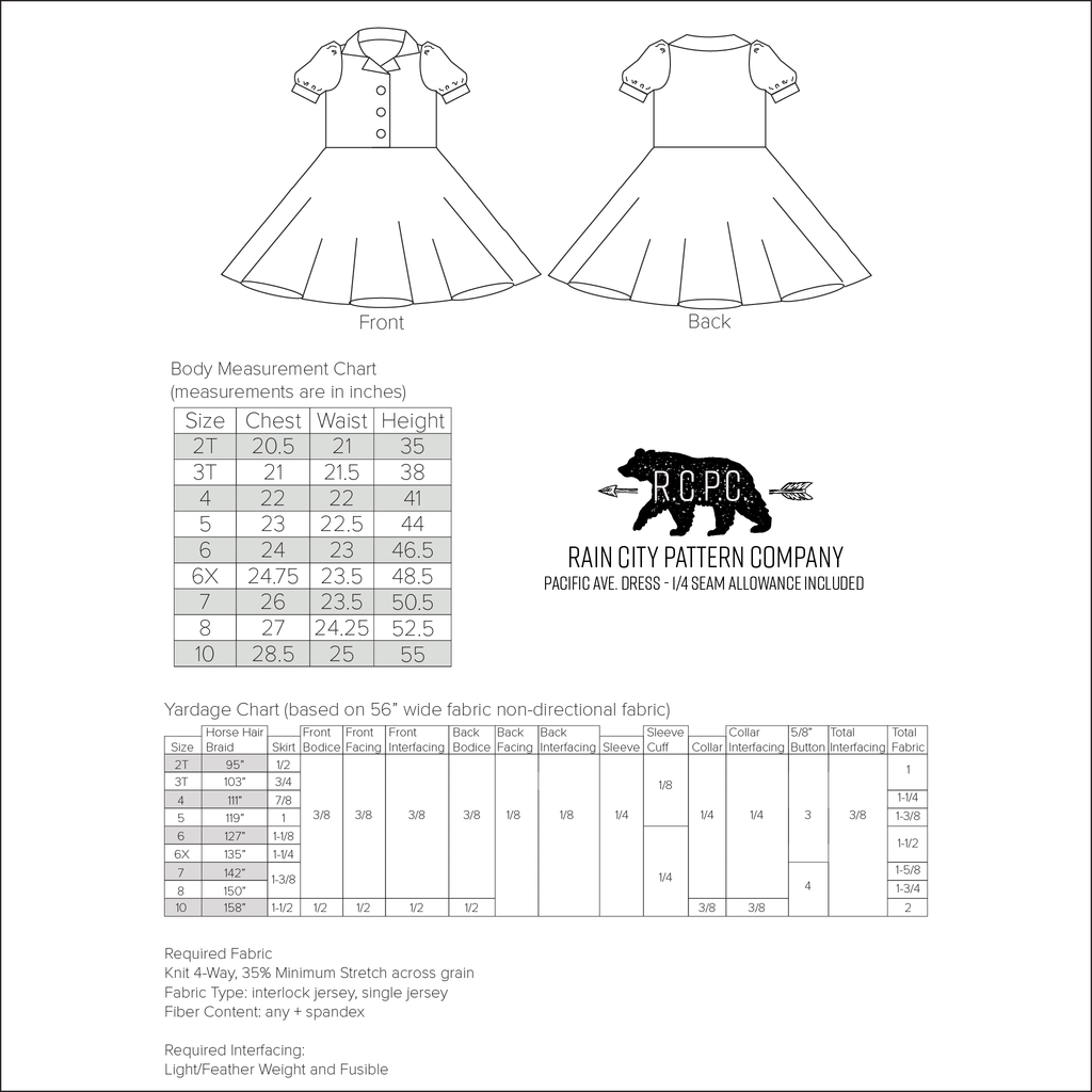 Pacific Ave. Retro Collar Dress | Child Sizes 2T-10 | Beginner Level Sewing Pattern