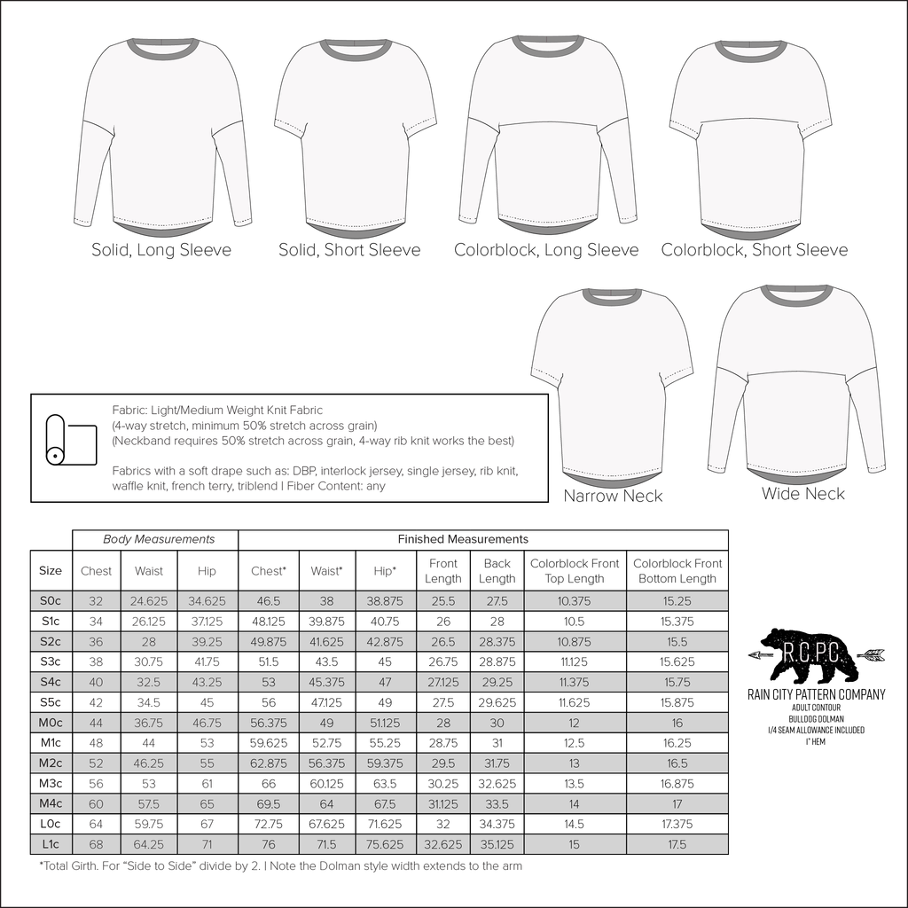 Bulldog Dolman | Adult Size S0c-L1c | Beginner Level Sewing Pattern
