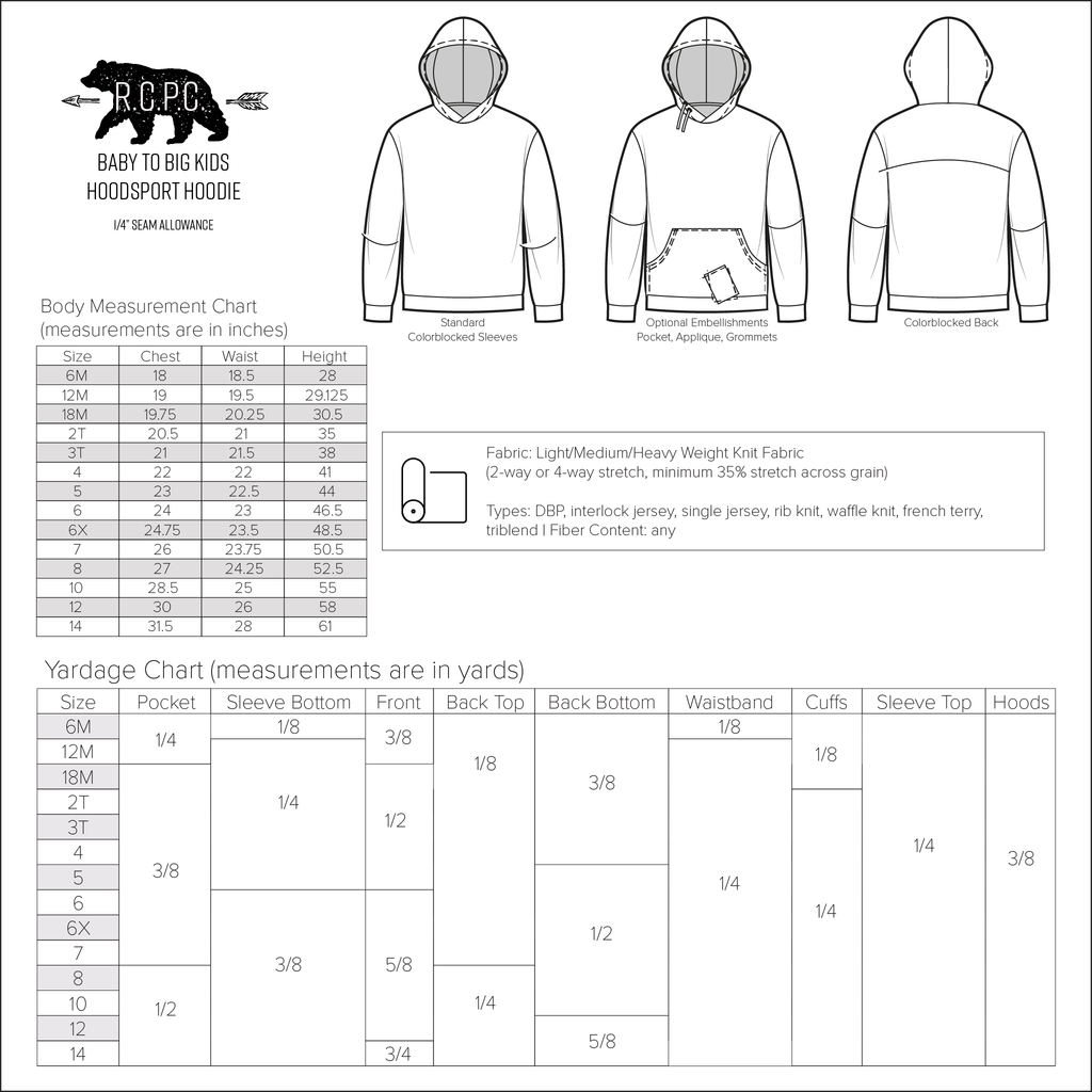 BUNDLE Hoodsport Hoodie | Baby to Adult Sizes | Beginner Level Sewing Pattern